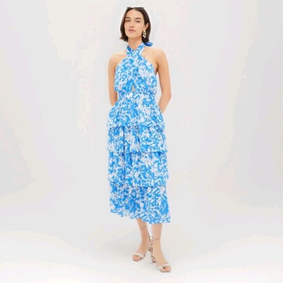 Hyacinth House Dresses & Skirts - Hyacinth House Jenny Midi Dress Floral Blue White Halter Neck Sz Small Resort